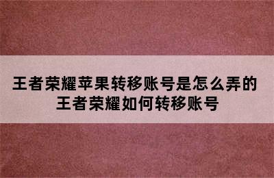 王者荣耀苹果转移账号是怎么弄的 王者荣耀如何转移账号